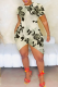 Beige Sexy Print Slit O Neck Irregular Dresses