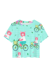 Turquoise Casual Print Patchwork O Neck T-Shirts