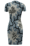 Tangerine Sexy Print Slit O Neck Irregular Dresses