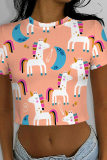 Green Casual Print Patchwork O Neck T-Shirts