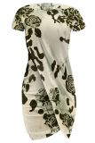 Tangerine Sexy Print Slit O Neck Irregular Dresses