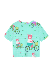 Turquoise Casual Print Patchwork O Neck T-Shirts