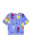 Turquoise Casual Print Patchwork O Neck T-Shirts