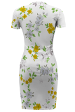 Tangerine Sexy Print Slit O Neck Irregular Dresses