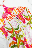Multicolor Vacation Print Patchwork Backless Halter Long Dresses