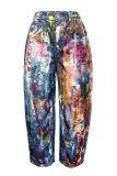 Colour Casual Print Patchwork Loose Mid Waist Conventional Full Print Bottoms