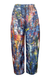 Colour Casual Print Patchwork Loose Mid Waist Conventional Full Print Bottoms