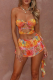 Orange Sexy Print Hollow Out Stringy Selvedge Strapless Sleeveless Two Pieces