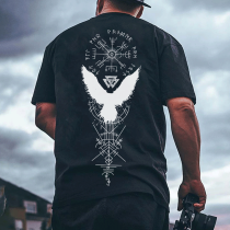 Black VALKYRIE VINTAGE SPELL RAVEN TOTEM PRINTED MEN'S T-SHIRT