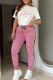 White Pink Casual Letters Lace Up O Neck Short Sleeve Two Pieces