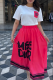 Rose Red Casual Letters Contrast O Neck Short Sleeve Two Pieces