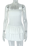 White Sexy Solid Color Backless Halter A Line Dresses