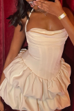 White Sexy Solid Color Backless Halter A Line Dresses