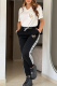 White Black Casual Letters Draw String V Neck Short Sleeve Two Pieces