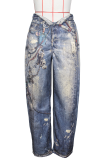 Colour Casual Print Patchwork Loose Mid Waist Conventional Full Print Bottoms