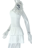 White Sexy Solid Color Backless Halter A Line Dresses