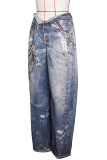 Colour Casual Print Patchwork Loose Mid Waist Conventional Full Print Bottoms