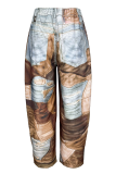 Colour Casual Print Patchwork Loose Mid Waist Conventional Full Print Bottoms