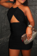 Black Sexy Solid Color Hollow Out Chains Halter Wrapped Skirt Dresses