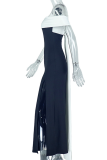 Black White Sexy Slit Contrast Strapless Long Dresses
