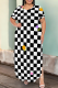 Black And White Casual Print Slit V Neck Long Plus Size Dresses
