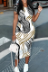 White Black Elegant Print Patchwork Wrapped Skirt Dresses