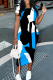 Blue White Elegant Print Patchwork Wrapped Skirt Dresses
