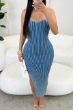 Pink Sexy Solid Color Slit Strapless Wrapped Skirt Dresses