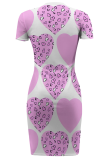 Pink Sexy Print Slit O Neck Wrapped Skirt Dresses
