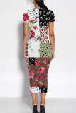 Pink Purple Elegant Print Patchwork Wrapped Skirt Dresses