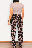 Apricot Casual Print Pocket O Neck Short Sleeve Two Pieces