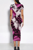 Pink Purple Elegant Print Patchwork Wrapped Skirt Dresses