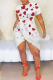 White Sexy Print Slit O Neck Wrapped Skirt Dresses