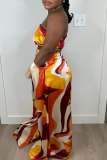 Red Sexy Print Draw String Pocket Strapless Two Pieces