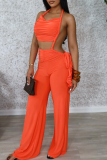 Yellow Sexy Solid Color Ruched Strapless Regular Jumpsuits