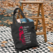 Black F-BOMB MOM WITH TATTOOS PRETTY EYES & THICK THIGHS PRINTED BAG