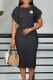 Black Elegant Flowers Slit Zipper O Neck Long Dresses