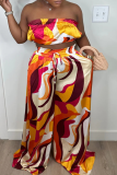 Red Sexy Print Draw String Pocket Strapless Two Pieces
