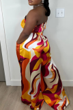 Red Sexy Print Draw String Pocket Strapless Two Pieces