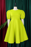 Green Yellow Elegant Solid Color Zipper O Neck Evening Dresses