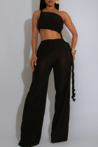 Black Sexy Solid Color Ruched Strapless Regular Jumpsuits