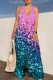 Blue Pink Casual Print Backless Halter Loose Jumpsuits