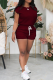 Burgundy Fashion Casual Solid Basic O Neck Short Sleeve Two Pieces