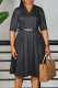 Black Elegant Solid Color With Belt V Neck Long Dresses