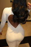 White Casual Hollow Out Zipper Zipper Collar Skinny Jumpsuits
