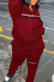 Black Casual Letters Pocket Hooded Plus Size Two Pieces