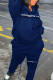 Blue Casual Letters Pocket Hooded Plus Size Two Pieces