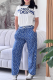 Blue Casual Print Pocket O Neck Short Sleeve Two Pieces