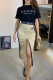 Black Casual Letters Slit O Neck Short Sleeve Two Pieces