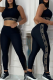 Black Casual Letters Patchwork O Neck Sleeveless Two Pieces